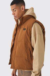 Boohoo Man Gewatteerde Bodywarmer Met Label En Hoge Kraag In Tan, Tan