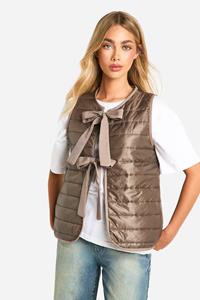 Boohoo Gewatteerde Bodywarmer Met Strik, Chocolate