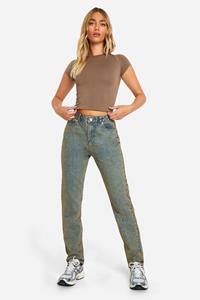 Boohoo Basic Jeans Met Hoge Taille En Rechte Pijpen, Sand