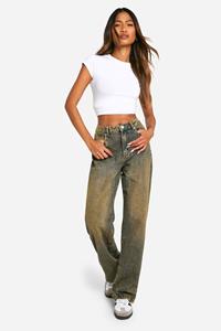 Boohoo Basic High Waist Boyfriend Jeans, Dark Sand