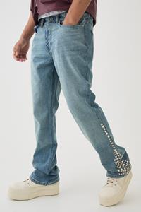 Boohoo Onbewerkte Flared Slim Fit Jeans Met Studs, Light Blue