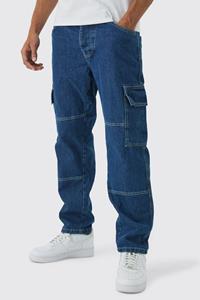 Boohoo Baggy Cargo Jeans Met Contrasterende Stiksels, Mid Blue