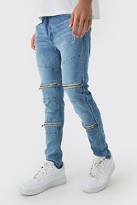 Boohoo Super Skinny Biker Jeans Met Rits Detail, Blue