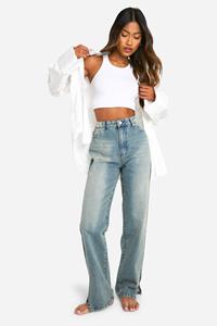 Boohoo Basic Jeans Met Split En Rechte Pijpen, Ice Blue