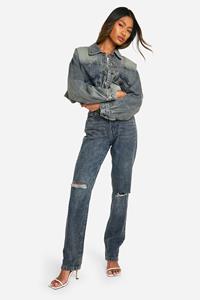 Boohoo Basic Jeans Met Hoge Taille En Rechte Pijpen, Vintage Blue