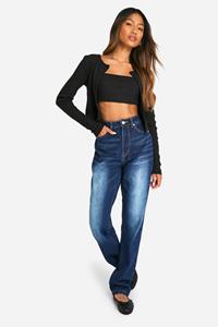 Boohoo Basic Jeans Met Hoge Taille En Rechte Pijpen, Washed Indigo