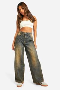 Boohoo Petite Basic High Waist Super Wide Leg Jeans, Sand