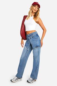 Boohoo Gebleekte Indigo 2-In-1 Jeans Met Rok Overlay Detail, Washed Indigo