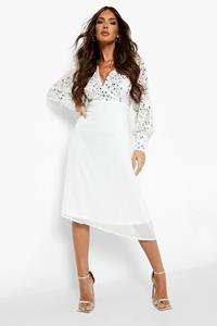 Boohoo Midi Wikkel Skater Jurk Met Pailletten, Ivory