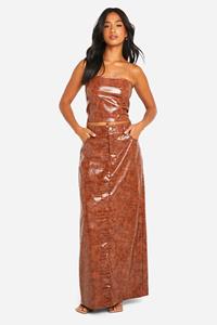 Boohoo Petite Nepleren Krokodillen Maxi Rok, Brown