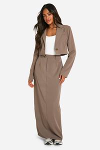 Boohoo Getailleerde Maxi Rok Met Rug Split, Mocha