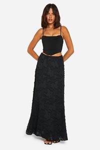 Boohoo Oversized Bias Maxi Rok Met Burnout Bloemen, Black