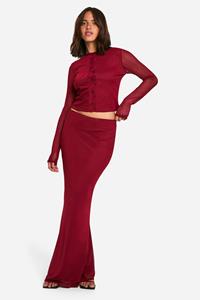 Boohoo Mesh Maxi Rok, Burgundy