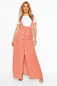 Boohoo Plus Pinafore Maxi Rok Met Stippen, Poederroze