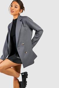 Boohoo Basic Oversized Blazer Met Dubbele Knopen, Charcoal