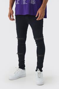 Boohoo Super Skinny Biker Jeans Met Rits Detail, Washed Black