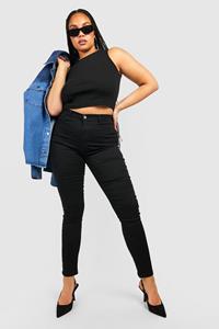 Boohoo Plus Super Power Stretch Skinny Jeans Met Hoge Taille, Zwart