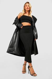 Boohoo Strakke Midaxi Rok Met Textuur, Black