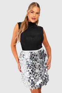 Boohoo Plus Glitter Mini Rokje Met Pailletten En Schijfjes, Silver