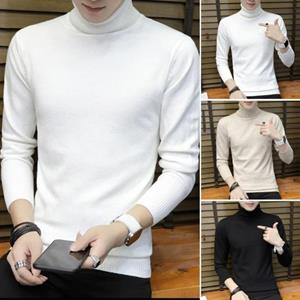 Manshanwangluo Mannen herfst winter pullover trui coltrui lange mouw effen kleur slim fit winddichte winter warme trui