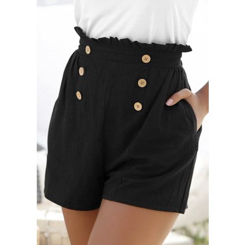 Lascana Short in paperbag stijl met brede tailleband en zakken, korte broek