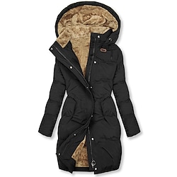 Light in the box Dames Winterjas Winterjack Pufferjas Comfortabel Straat Casual Dagelijks Casual / Dagelijks Vetoketju Zak Met fleece gevoerd Rits Capuchon Casual Street Style Effen Normale pasvorm bovenkleding Lange