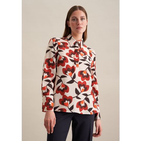 Seidensticker Overhemdblouse Zwarte roos Lange mouwen kraag print