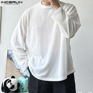 INCERUN Spring Men See Through Lange Mouwen Casual Tops