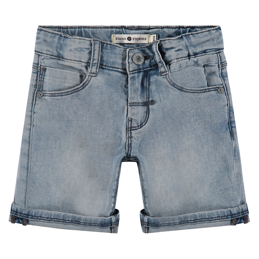 Stains & Stories-collectie Korte spijkerbroek (medium blue denim)