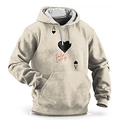 Light in the box Poker Voor heren Modieus 3D-afdrukken Trui met capuchon Buitensporten Streetwear Hoodies Wit Beige Capuchon Zak 3D-afdrukken Herfst Winter Ontwerper Sweatshirt met capuchon