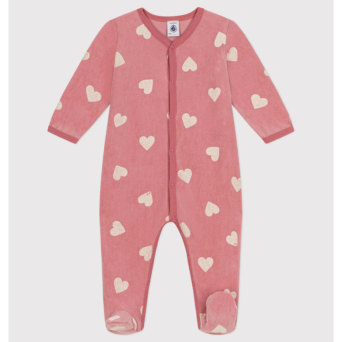 PETIT BATEAU Pyjama in fluweel met hartenprint