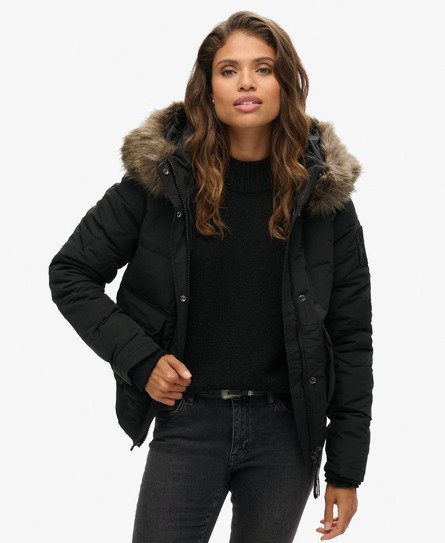 Superdry Vrouwen Everest Pufferbomberjack met Capuchon Donkergrijs