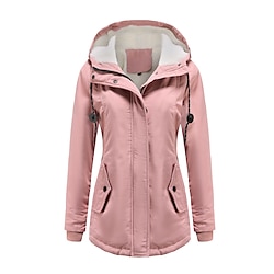 Light in the box Dames Parka Buiten Straat Causaal Herfst Winter Normaal jas Ruim Passend Sport Casual Jacks Lange mouw Effen Kleur Vetoketju Zak Zwart Paars Blozend Roze / Donzen Parka Parkas / Waterdicht