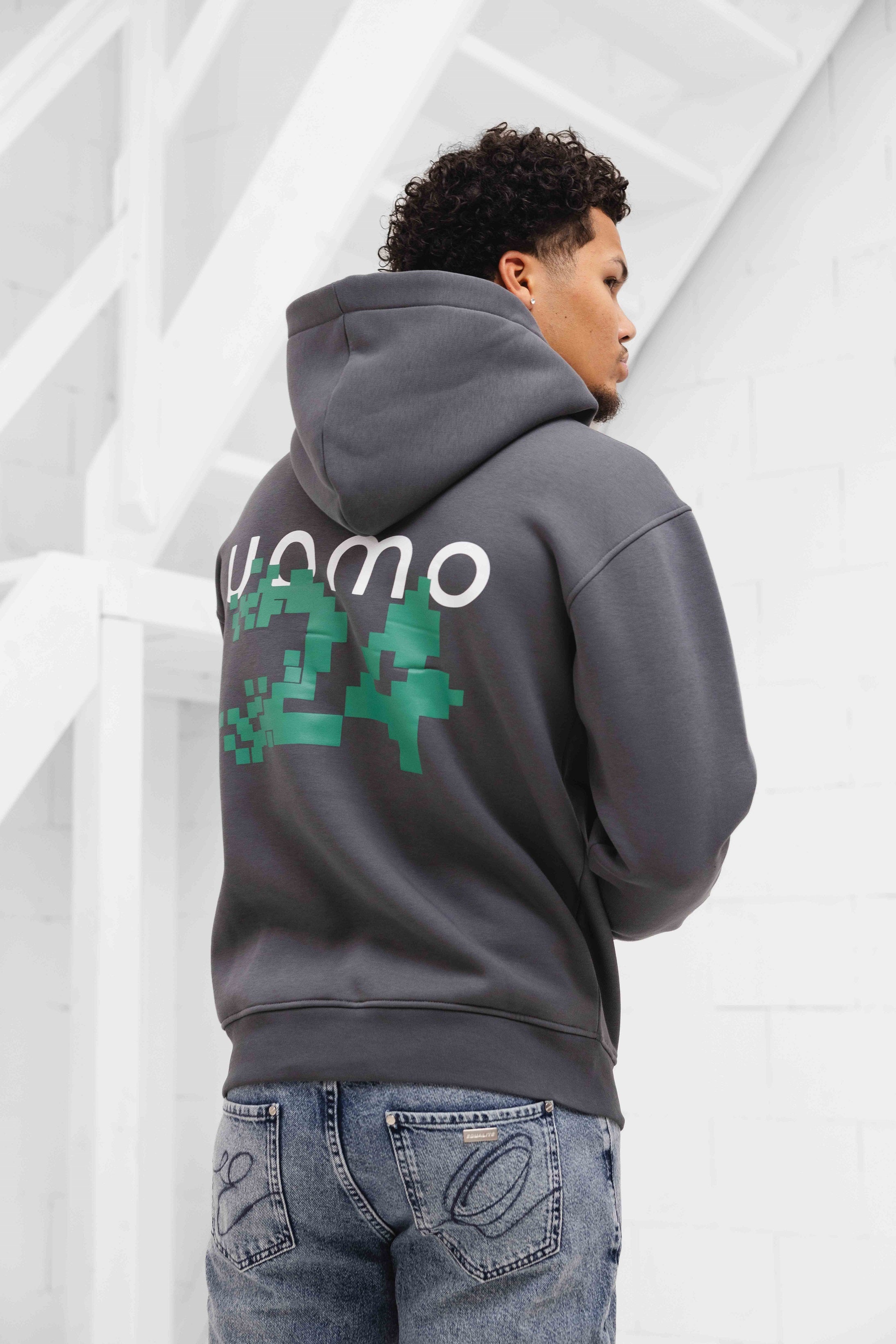 24 Uomo Pixelated Hoodie Dark Grey