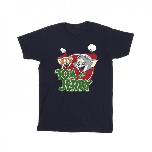 Tom And Jerry Girls Christmas Hat Logo Cotton T-Shirt