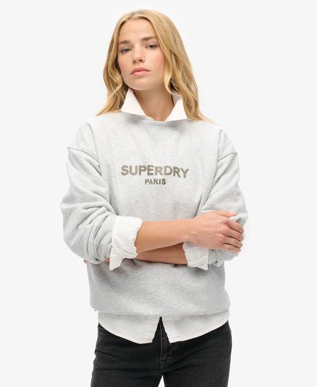 Superdry Vrouwen Luxe Sportsweatshirt met Ronde Hals en Losse Pasvorm Lichtgrijs