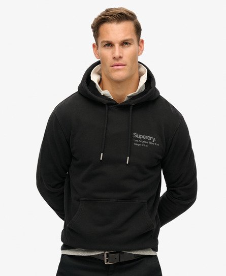 Superdry Mannen Core Logo City Hoodie met Losse Pasvorm Zwart