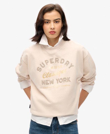 Superdry Vrouwen Luxe Metallic Sweatshirt met Losse Pasvorm Grijs