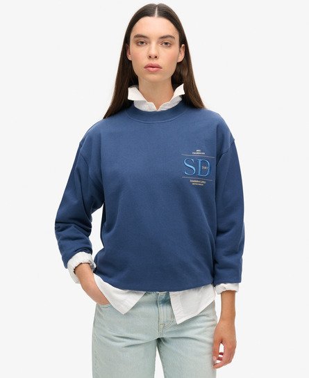 Superdry Vrouwen Luxe Metallic Sweatshirt met Losse Pasvorm Donkerblauw