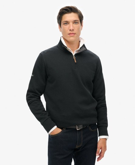 Superdry Mannen Core Piqué Henley Sweatshirt Zwart