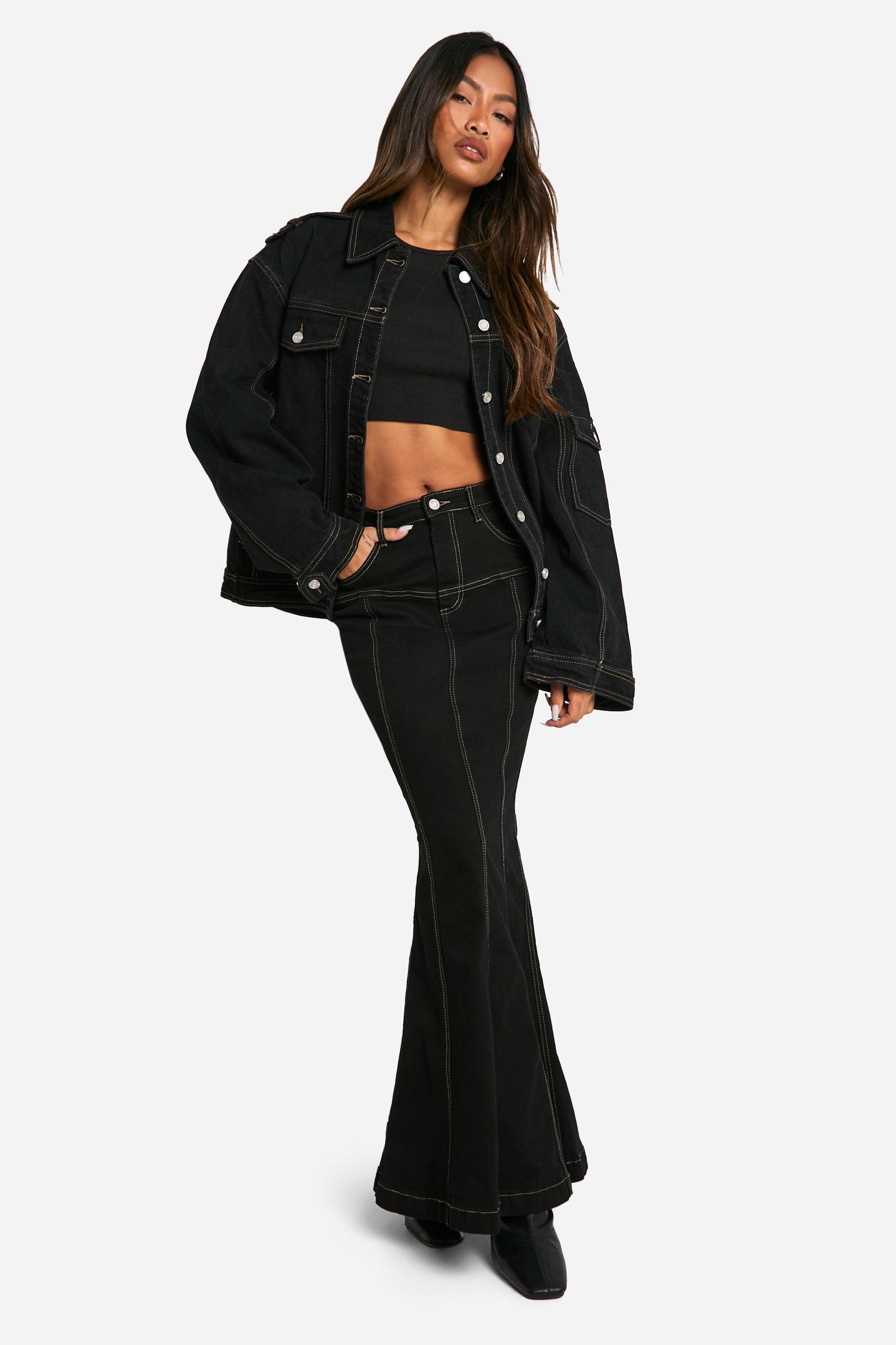 Boohoo Fishtail Maxi Rok Met Contrasterende Stiksels, Black