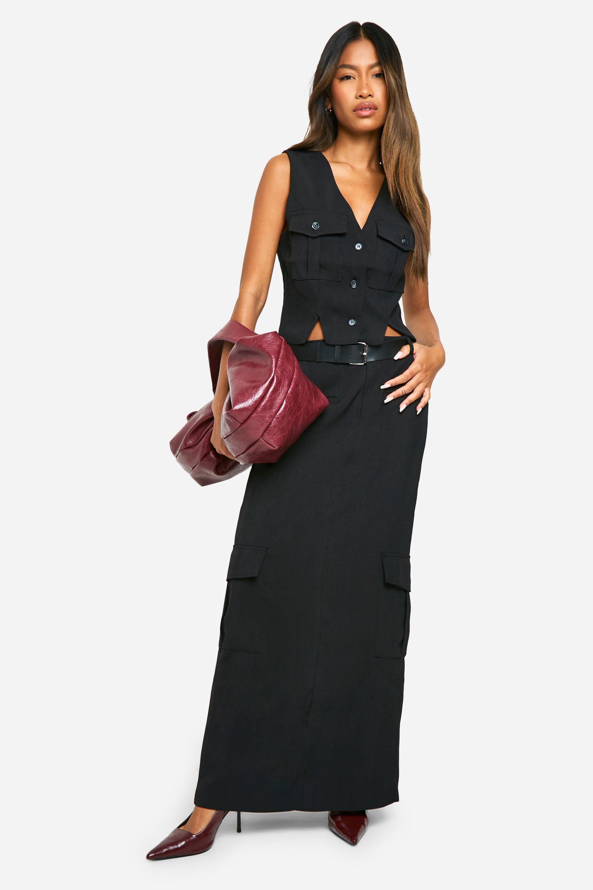 Boohoo Cargo Maxi Rok Met Detail, Black