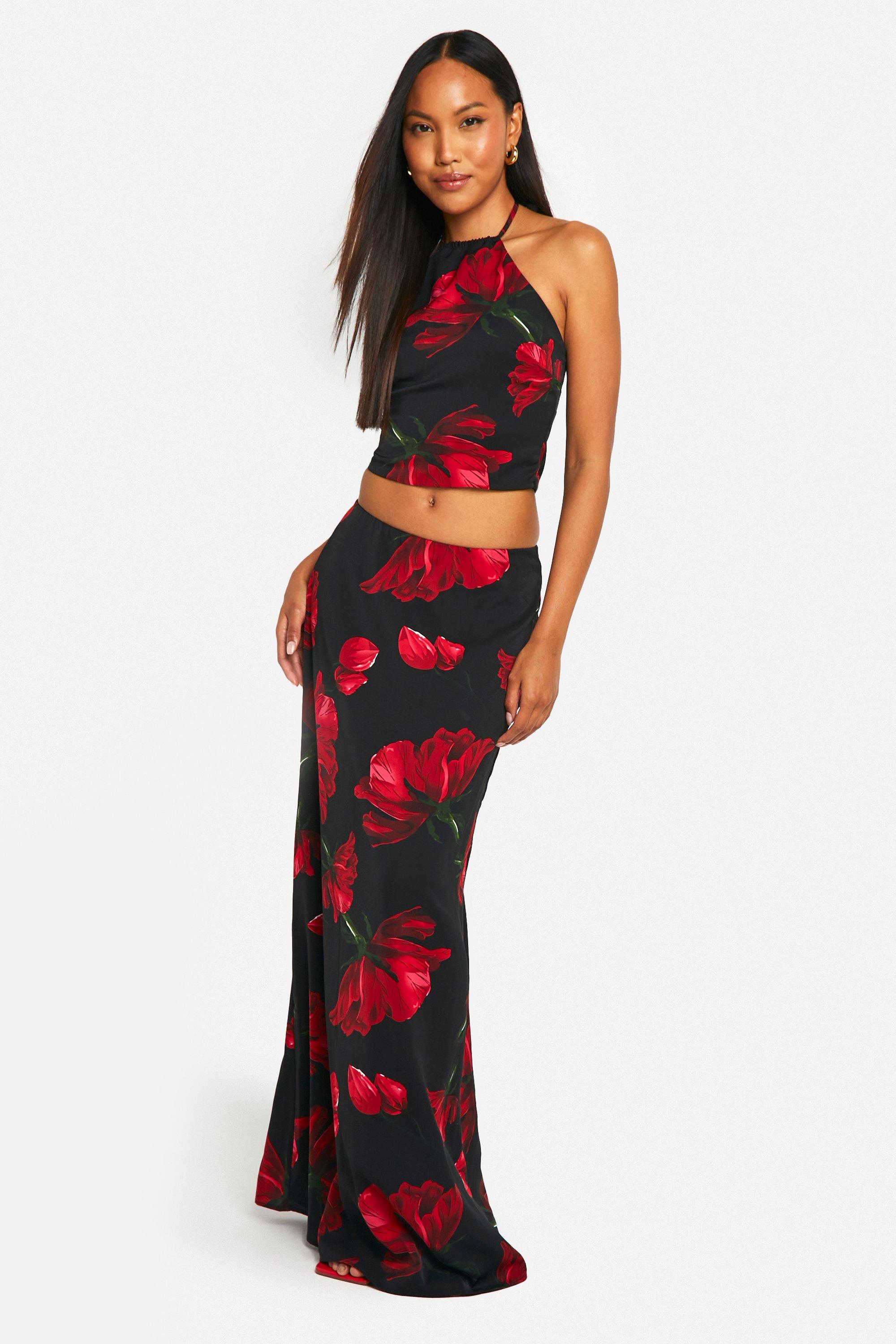 Boohoo Bias Cut Rozen Maxi Rok, Black