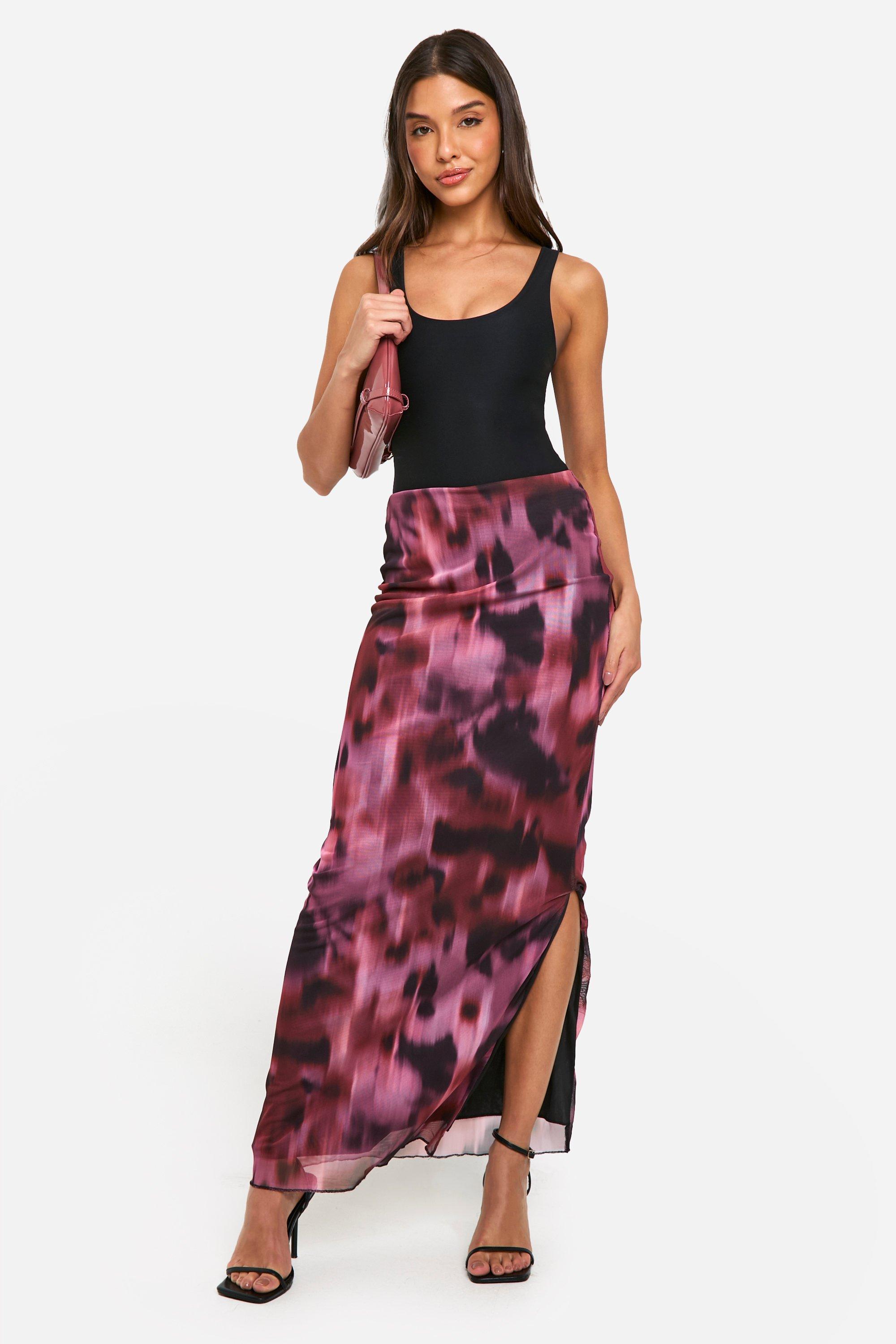 Boohoo Mesh Maxi Rok Met Print, Dusky Pink