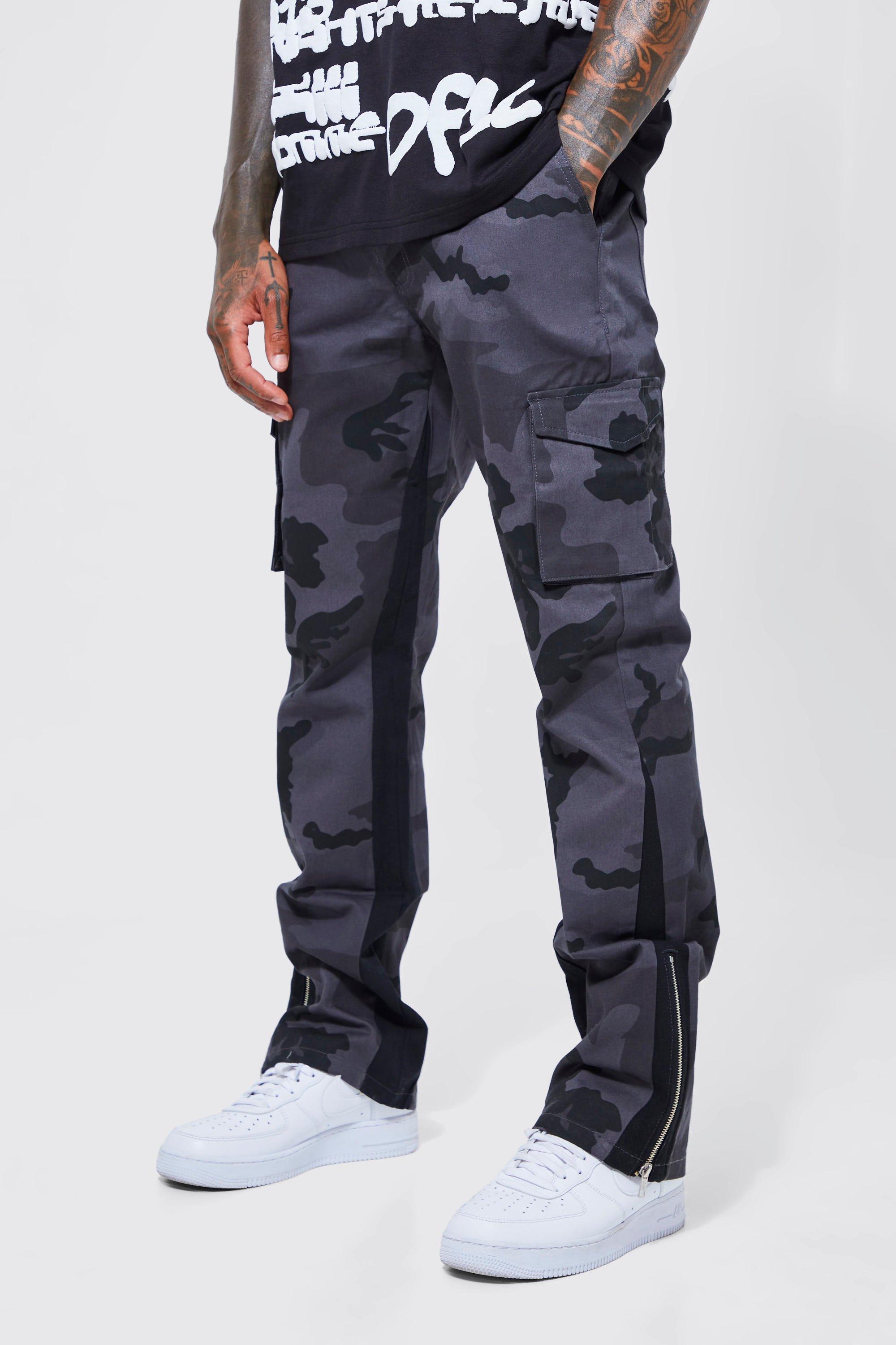 Boohoo Camo Skinny Fit Cargo Broek Met Gusset Detail En Tailleband, Charcoal