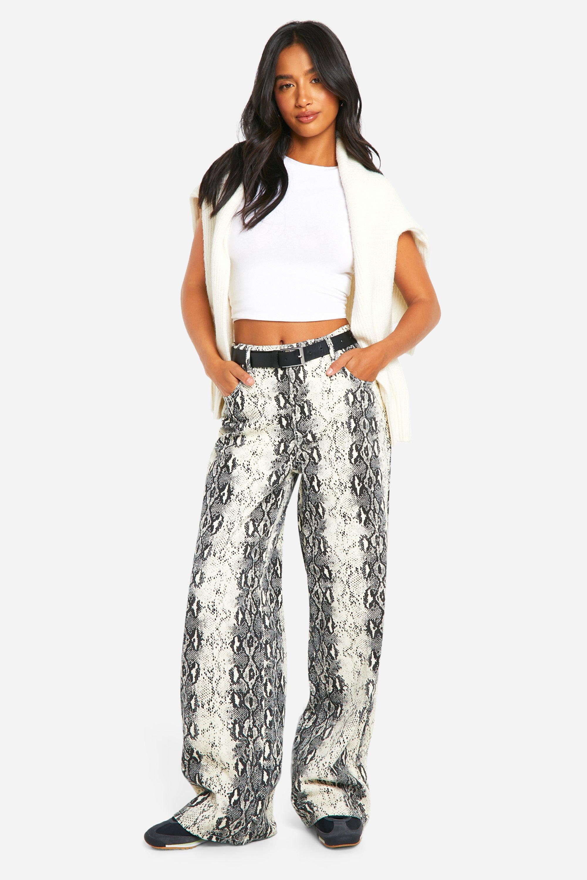 Boohoo Petite Slangenprint Wide Leg Jeans, Snake