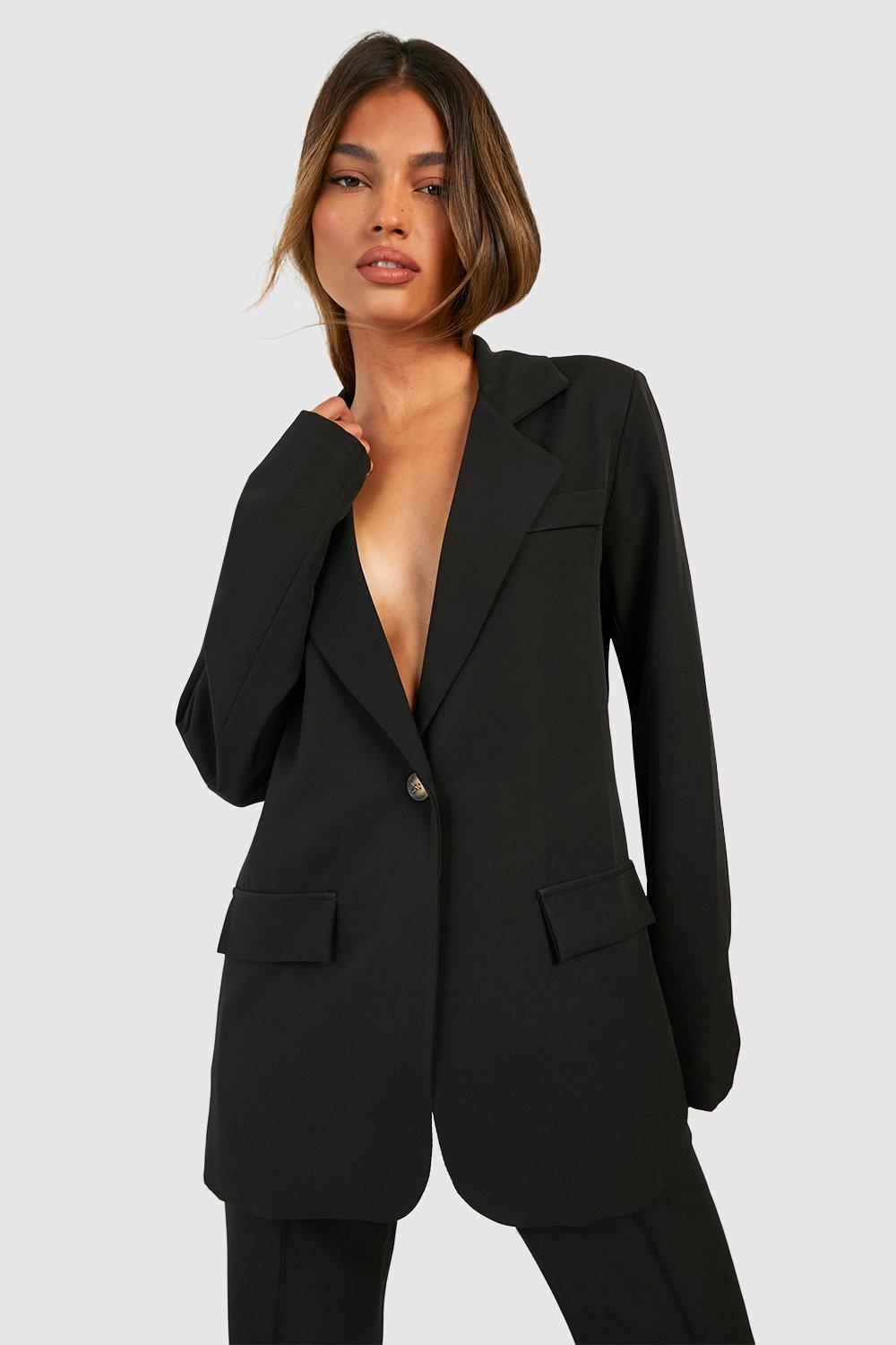 Boohoo Getailleerde Baggy Blazer Met Enkele Rij Knopen, Black