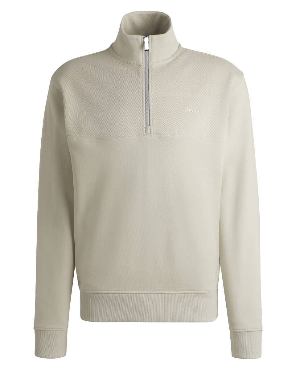 BOSS Courduroy Half Zip Pullover Ecru