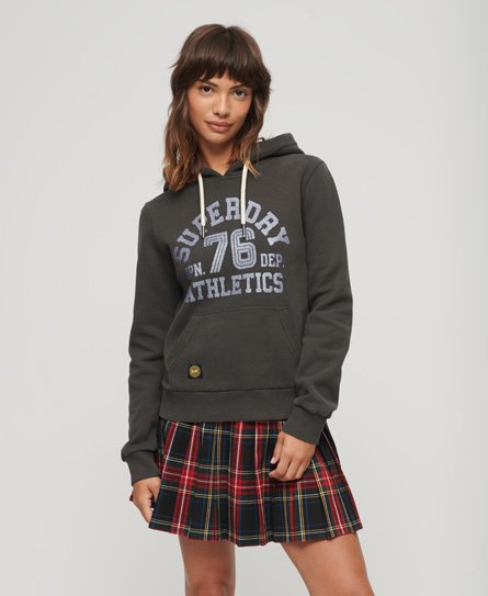 Superdry Vrouwen College Hoodie met Tekst en Grafische Print Donkergrijs