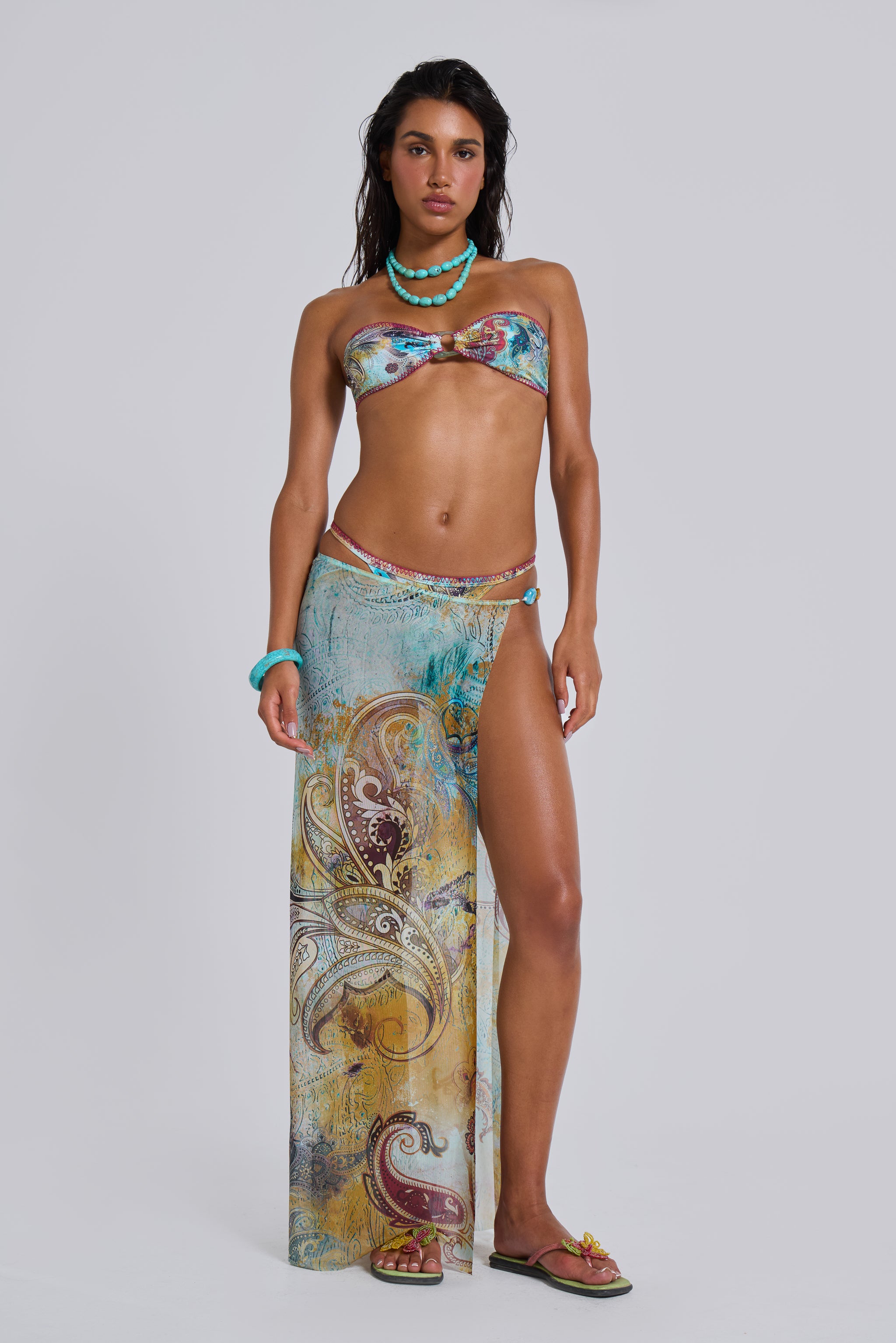 Jaded Swim Daria Mesh Maxi Sarong Skirt With Beaded Trim